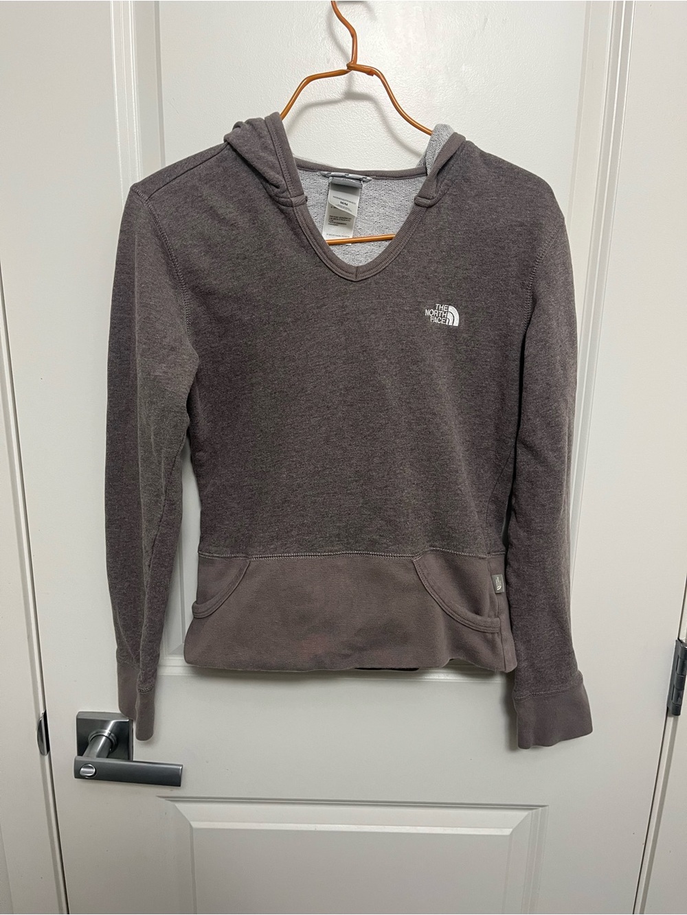 The North Face Women's Brown V-Neck Cropped Hoodie Pullover in size M
